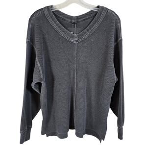 AERIE Wonder Textured Sweatshirt Women's S Gray Saltwash Loungewear Winter Cozy